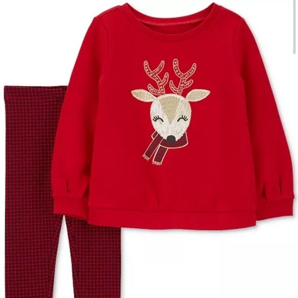 Carter Girls 2-Piece Reindeer Fleece Long Sleeve Top & Legging Set, 4T,4A NWT - Picture 1 of 8